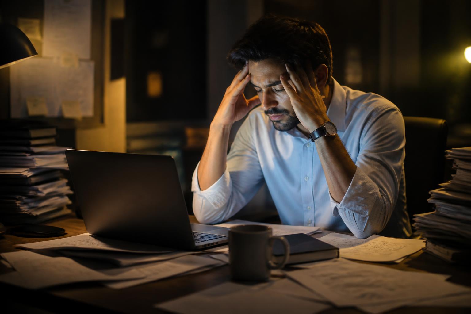 Frustrated working professional at desk